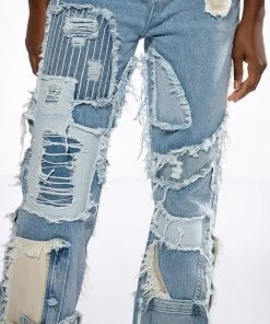 LEON PATCHWORK HIGH RISE STRAIGHT LEG JEANS 16 LEON PATCHWORK HIGH RISE STRAIGHT LEG JEANS -akira shop leon patchwork high rise straight leg jeans light blue denim 7 7 c1 c1 c1 c1 c1