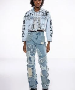 LEON PATCHWORK HIGH RISE STRAIGHT LEG JEANS 17 LEON PATCHWORK HIGH RISE STRAIGHT LEG JEANS -akira shop leon patchwork high rise straight leg jeans light blue denim 8 8 c1 c1 c1 c1 c1