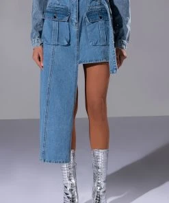 LEVEL UP MAXI MINI DENIM SKIRT 16 LEVEL UP MAXI MINI DENIM SKIRT -akira shop level up maxi mini denim skirt medium blue denim 1 1 c1