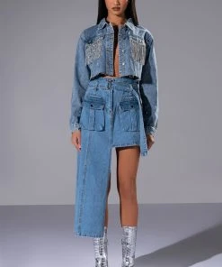 LEVEL UP MAXI MINI DENIM SKIRT 17 LEVEL UP MAXI MINI DENIM SKIRT -akira shop level up maxi mini denim skirt medium blue denim 2 2 c1