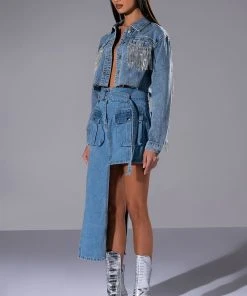 LEVEL UP MAXI MINI DENIM SKIRT 18 LEVEL UP MAXI MINI DENIM SKIRT -akira shop level up maxi mini denim skirt medium blue denim 3 3 c1