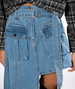 LEVEL UP MAXI MINI DENIM SKIRT 14 LEVEL UP MAXI MINI DENIM SKIRT -akira shop level up maxi mini denim skirt medium blue denim 8 8