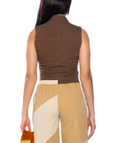 LEXI ADJUSTABLE ZIP SLEEVELESS TOP -akira shop lexi adjustable zip sleeveless top brown multi 7 7