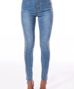 LIFE LIKE THIS RHINESTONE STRIPE SKINNY JEANS -akira shop life like this rhinestone stripe skinny jeans light denim 3 3 c1