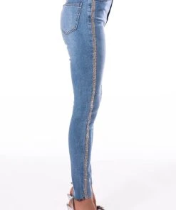 LIFE LIKE THIS RHINESTONE STRIPE SKINNY JEANS -akira shop life like this rhinestone stripe skinny jeans light denim 4 4 c1