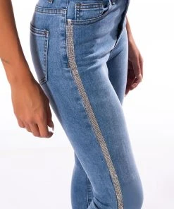 LIFE LIKE THIS RHINESTONE STRIPE SKINNY JEANS -akira shop life like this rhinestone stripe skinny jeans light denim 6 6 c1