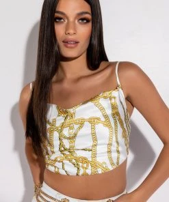 LINK UP SLEEVELESS CROPPED SATIN COWL NECK TANK