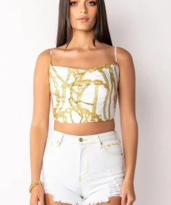 LINK UP SLEEVELESS CROPPED SATIN COWL NECK TANK 16 LINK UP SLEEVELESS CROPPED SATIN COWL NECK TANK -akira shop link up sleeveless cropped satin cowl neck tank white multi 5 5