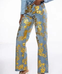 LOCK MY LOVE FOIL DETAILED JEANS