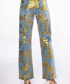 LOCK MY LOVE FOIL DETAILED JEANS -akira shop lock my love foil detailed jeans light blue denim 5 5 c1 c1 c1 c1