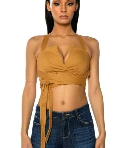 LONDYN CROSS BACK WRAP TANK TOP -akira shop londyn cross back wrap tank top camel 2 2