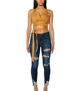 LONDYN CROSS BACK WRAP TANK TOP -akira shop londyn cross back wrap tank top camel 3 3