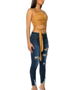 LONDYN CROSS BACK WRAP TANK TOP -akira shop londyn cross back wrap tank top camel 4 4