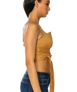 LONDYN CROSS BACK WRAP TANK TOP -akira shop londyn cross back wrap tank top camel 5 5
