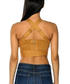 LONDYN CROSS BACK WRAP TANK TOP -akira shop londyn cross back wrap tank top camel 6 6