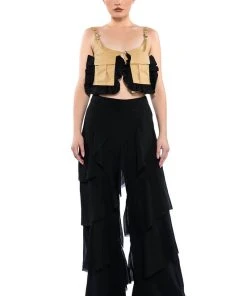LOREN RUFFLE DETAILED PANTS -akira shop loren ruffle detailed pants black 3 3