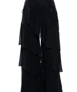 LOREN RUFFLE DETAILED PANTS -akira shop loren ruffle detailed pants black 7 7