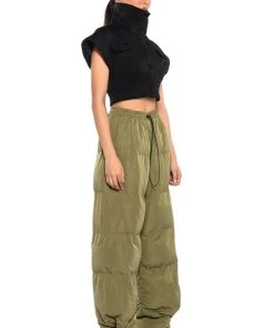 LORENA WIDE LEG PUFFER PANT -akira shop lorena wide leg puffer pant olive 4 4