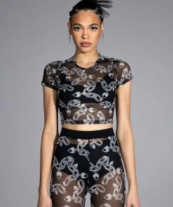 LOVE ON LOCKDOWN MESH TOP -akira shop love on lockdown mesh top black silver 5 5
