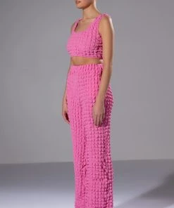 LUCY TEXTURED WIDE LEG PANT -akira shop lucy textured wide leg pant pink 3 3