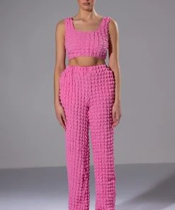 LUCY TEXTURED WIDE LEG PANT -akira shop lucy textured wide leg pant pink 4 4