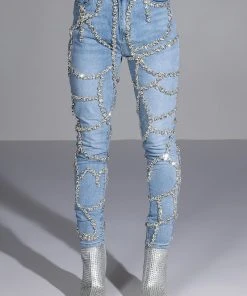 MAKE A WISH RHINESTONE HIGH WAISTED SKINNY JEAN -akira shop make a wish rhinestone high waisted skinny jean light blue denim 10 10