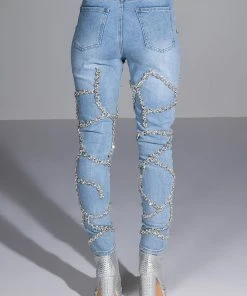 MAKE A WISH RHINESTONE HIGH WAISTED SKINNY JEAN -akira shop make a wish rhinestone high waisted skinny jean light blue denim 13 13