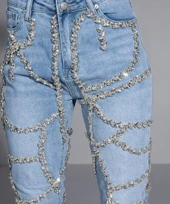 MAKE A WISH RHINESTONE HIGH WAISTED SKINNY JEAN -akira shop make a wish rhinestone high waisted skinny jean light blue denim 14 14