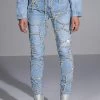 MAKE A WISH RHINESTONE HIGH WAISTED SKINNY JEAN -akira shop make a wish rhinestone high waisted skinny jean light blue denim 1 1