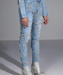 MAKE A WISH RHINESTONE HIGH WAISTED SKINNY JEAN -akira shop make a wish rhinestone high waisted skinny jean light blue denim 2 2