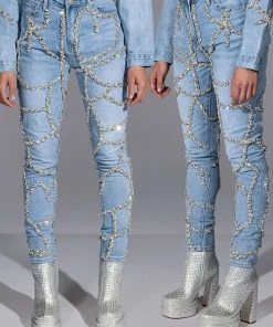 MAKE A WISH RHINESTONE HIGH WAISTED SKINNY JEAN -akira shop make a wish rhinestone high waisted skinny jean light blue denim 3 3