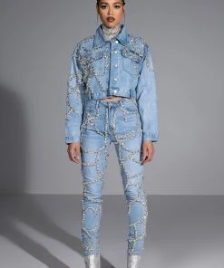 MAKE A WISH RHINESTONE HIGH WAISTED SKINNY JEAN -akira shop make a wish rhinestone high waisted skinny jean light blue denim 5 5