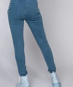 MARGOT LACE UP SKINNY JEANS -akira shop margot lace up skinny jeans medium blue denim 3c1