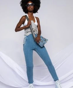 MARGOT LACE UP SKINNY JEANS -akira shop margot lace up skinny jeans medium blue denim 5