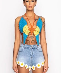 MARIPOSA CROCHET HALTER TOP -akira shop mariposa crochet halter top blue multi 3 3