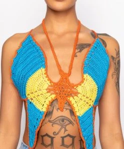 MARIPOSA CROCHET HALTER TOP -akira shop mariposa crochet halter top blue multi 6 6
