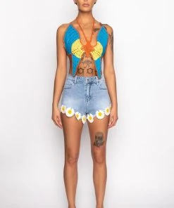 MARIPOSA CROCHET HALTER TOP -akira shop mariposa crochet halter top blue multi 7 7