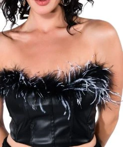 MELINDA FEATHER DETAIL TOP -akira shop melinda feather detail top black 10 10