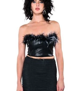 MELINDA FEATHER DETAIL TOP -akira shop melinda feather detail top black 3 3