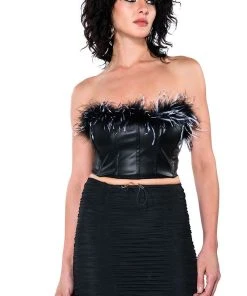 MELINDA FEATHER DETAIL TOP -akira shop melinda feather detail top black 4 4