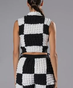 MET YOU SAN FRANCISCO COLORBLOCK SLEEVELESS PUFF CROP TOP -akira shop met you san francisco colorblock sleeveless puff crop top white black 7 7