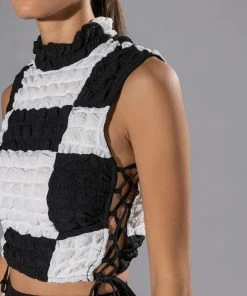 MET YOU SAN FRANCISCO COLORBLOCK SLEEVELESS PUFF CROP TOP -akira shop met you san francisco colorblock sleeveless puff crop top white black 8 8