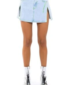 MIA DOUBLE SLIT MICRO MINI DENIM SKIRT -akira shop mia double slit micro mini denim skirt light blue 6 6