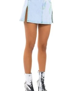 MIA DOUBLE SLIT MICRO MINI DENIM SKIRT -akira shop mia double slit micro mini denim skirt light blue 7 7