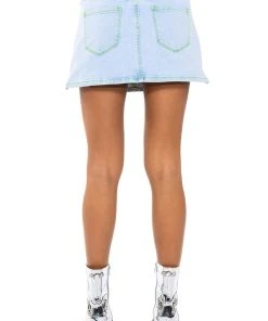 MIA DOUBLE SLIT MICRO MINI DENIM SKIRT -akira shop mia double slit micro mini denim skirt light blue 9 9