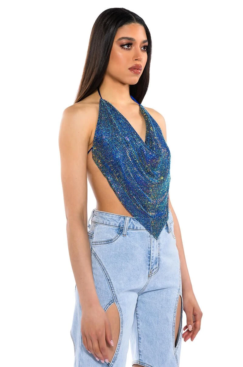 MIAMI CALLIN RHINESTONE CHAINMAIL TOP IN BLUE 4 MIAMI CALLIN RHINESTONE CHAINMAIL TOP IN BLUE - Image 2