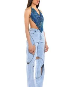 MIAMI CALLIN RHINESTONE CHAINMAIL TOP IN BLUE 12 MIAMI CALLIN RHINESTONE CHAINMAIL TOP IN BLUE -akira shop miami callin rhinestone chainmail top in blue blue 4 4