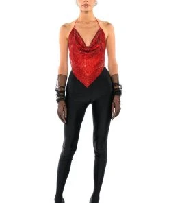 MIAMI ON THE LINE RHINESTONE CHAINMAIL TOP -akira shop miami on the line chainmail top red 3 3
