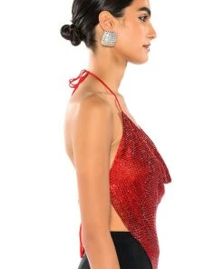 MIAMI ON THE LINE RHINESTONE CHAINMAIL TOP -akira shop miami on the line chainmail top red 4 4