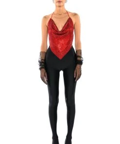 MIAMI ON THE LINE RHINESTONE CHAINMAIL TOP -akira shop miami on the line chainmail top red 6 6